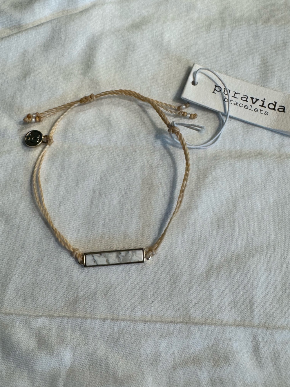 Pura Vida Beige Braided Bracelet with Marble Bar